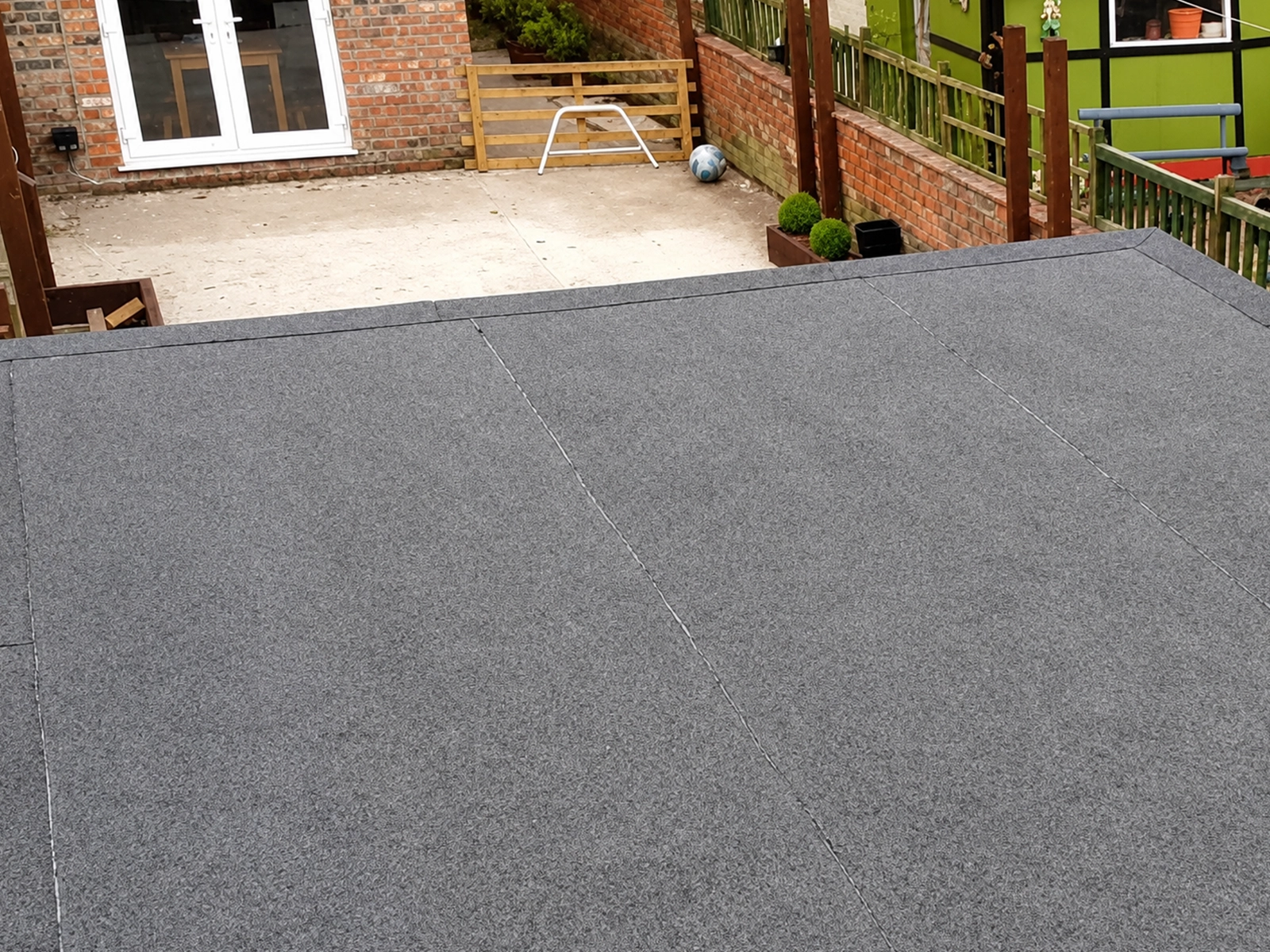 Completed flat felt roof on house extension, Grimsby